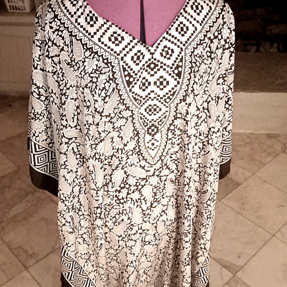 Black and white Caftan with gold accents